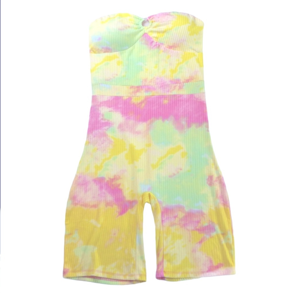 Derek heart strapless romper, mint green, pink and yellow size Medium